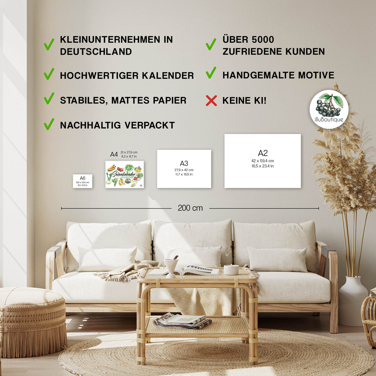 Obst und Gemüse Saisonkalender Größen im Vergleich – A6 A4 A3 A2: Hier siehst du, wie unser bunter Saisonkalender in A4 wirkt – ideal zum Abgleichen, welche Größe für deine Küche am besten passt. Stylisch, informativ und super praktisch fürs Zuhause. Dein Dopamin Dekor im sad Beige millenial core Home. Mit viel Liebe handgemacht um nachhaltig einkaufen zu können und der Umwelt Co2 zu sparen.
