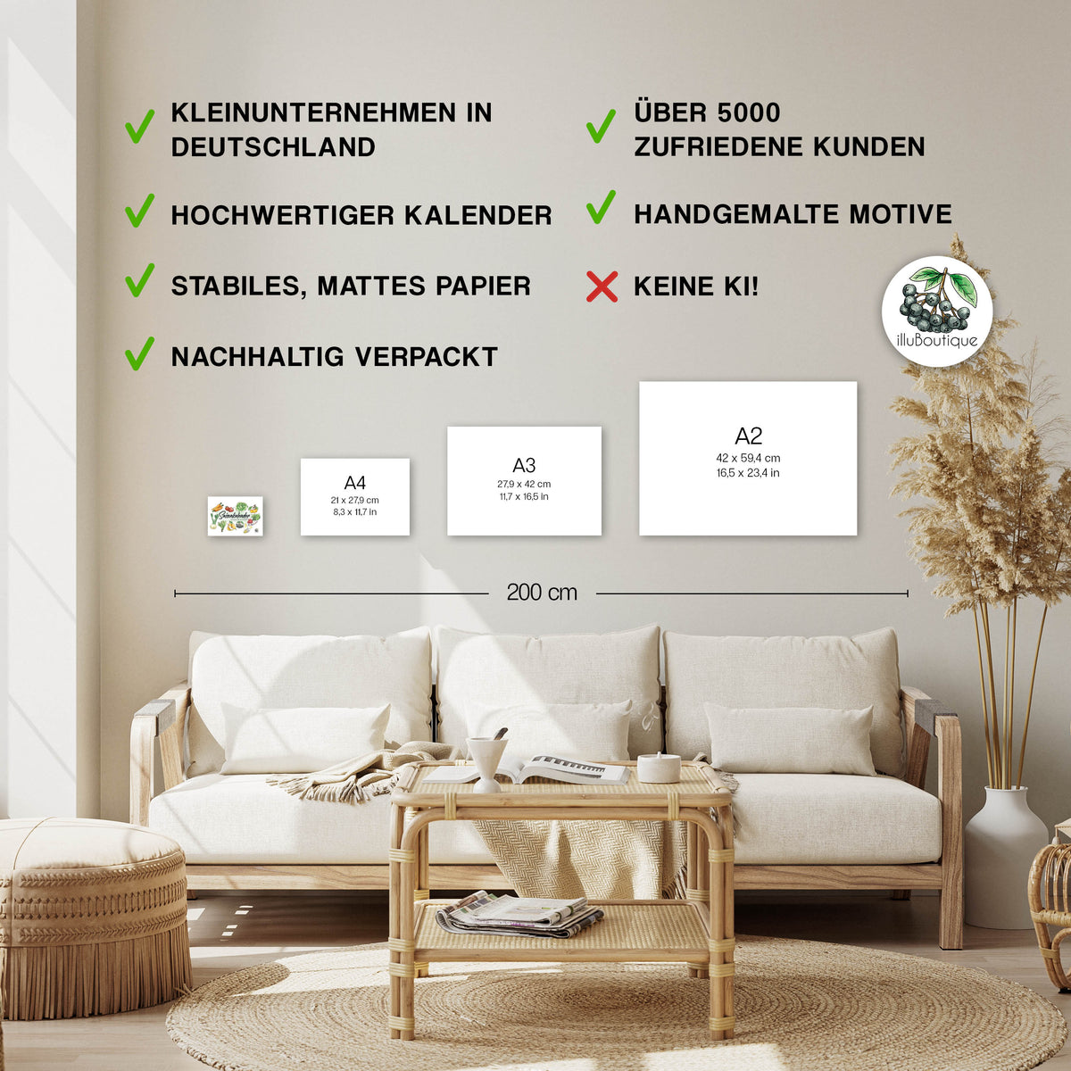 Obst und Gemüse Saisonkalender Größen im Vergleich – A6 A4 A3 A2: Hier siehst du, wie unser bunter Saisonkalender in A6 wirkt – ideal zum Abgleichen, welche Größe für deine Küche am besten passt. Stylisch, informativ und super praktisch fürs Zuhause. Dein Dopamin Dekor im sad Beige millenial core Home. Mit viel Liebe handgemacht um nachhaltig einkaufen zu können und der Umwelt Co2 zu sparen.