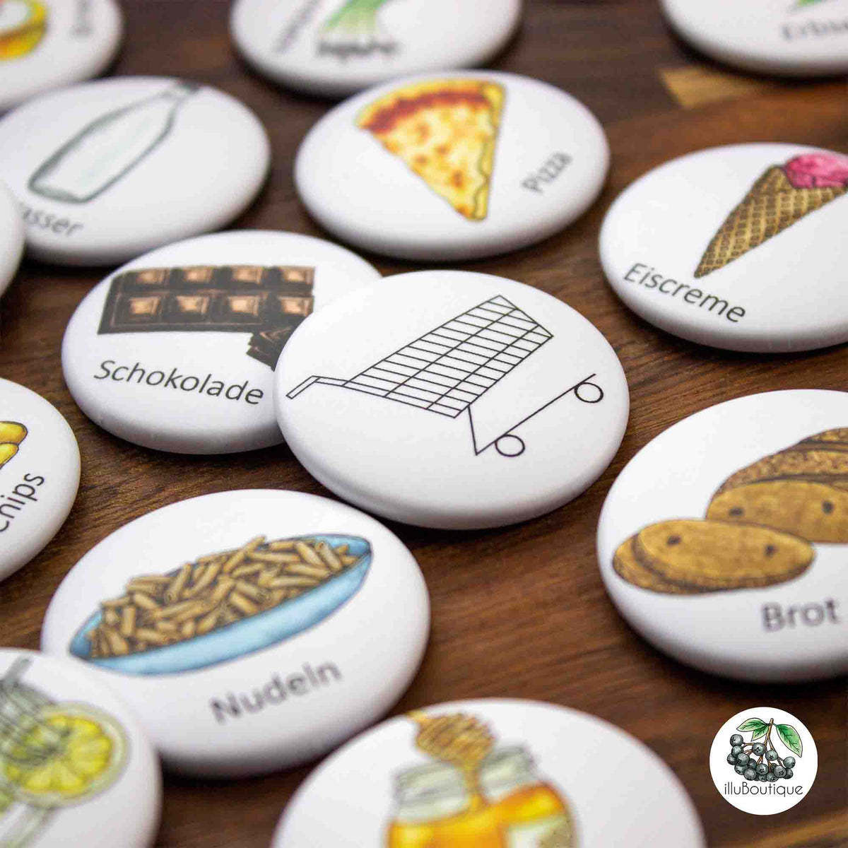 Liebevoll illustrierte Kühlschrankmagnete für deinen Einkauf
Ideal für Familien  visuelle Einkaufsplanung Motive von Pizza bis Schokolade  Perfekt für Kinder neurodiverse Menschen.
wiederverwendbar spielerisch und praktisch Handgemacht und mit Herz gestaltet Ein charmantes Organisationstool für den Alltag Perfekt auch als Geschenkidee. Robust und abwischbar. Haften stark am Kühlschrank. Unterstütze kleine Labels. Bringt Freude in die Küche. Schluss mit Zettelwirtschaft.