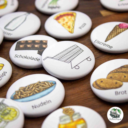 Liebevoll illustrierte Kühlschrankmagnete für deinen Einkauf
Ideal für Familien  visuelle Einkaufsplanung Motive von Pizza bis Schokolade  Perfekt für Kinder neurodiverse Menschen.
wiederverwendbar spielerisch und praktisch Handgemacht und mit Herz gestaltet Ein charmantes Organisationstool für den Alltag Perfekt auch als Geschenkidee. Robust und abwischbar. Haften stark am Kühlschrank. Unterstütze kleine Labels. Bringt Freude in die Küche. Schluss mit Zettelwirtschaft.